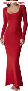 lot 4315 image: QINSEN Womens Ribbed Knit Long Sleeve Scoop Neck Maxi Dress with Lace Details Bodycon Dress. Gray Small