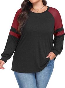 lot 4322 image: Womens Plus Size Tops Raglan Long Sleeve Crewneck Shirts Color Block Striped Tunics Trendy Fall Black Large