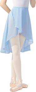 lot 4325 image: Asymmetric Teen Girls Ballet Skirts Wrap Knee Length Chiffon Dance Cover up for Aerial Yoga, Swim, Beach, Skating. Baby Blue Large