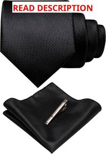 lot 4334 image: RBOCOTT Solid Color Tie Woven Classic Formal Mens Necktie and Pocket Square with Tie Clip Set. BlueGrey
