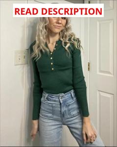 lot 4343 image: ZESICA Womens Long Sleeve Button Ribbed Knit Shirts Fall Slim Fit Scoop Neck Casual Basic Henley Tops Olive Large. Olive Green Large