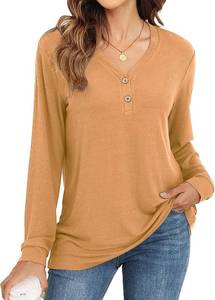 lot 4346 image: lionstill Womens Long Sleeve Tops V-neck Tunic Shirts for Women Casual Loose Shirt, Pumpkin Spice Color Small