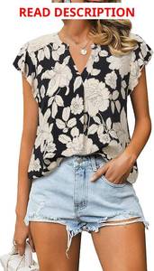 lot 4347 image: Gaharu Womens Notch V Neck Short Sleeve Chiffon Shirts Casual Lace Blouse Top Light Blue Small