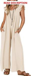 lot 4348 image: ZESICA Womens Summer Loose Jumpsuit Casual V Neck Sleeveless Oversized Wide Leg Pant Overalls Romper with Pockets Sage Small