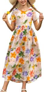 lot 4357 image: RONGTAI Girls 3D Printed Floral Dress 4-5Y Short Sleeves A-Line Sundress Kids Casual Summer with Pockets Playwear