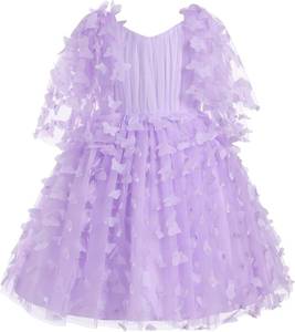 lot 4362 image: IDOPIP Flower Girl Butterfly Birthday Tutu Dress for Kids Baby Wedding Party Communion Dresses Princess Pageant Tulle Gowns Purple 5-6Y