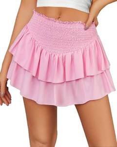 lot 4365 image: Avidlove Womens High Waist Ruffle Flowy Mini Skirts Casual Boho Layered Pleated Beach Short Skirt Pink XL