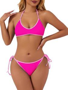 lot 4366 image: TASHEHE Womens String Bikini Set Sexy Tie Hlater Two Piece Swimsuit Color Black Bathing Suit - 428-Rose RedPink - Large