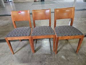 lot 17742 image: Set of 3 Wooden Chairs With Fabric Cushions