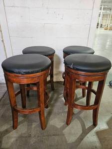 lot 17695 image: Set of 4 Round Bar Stools with Black Seats