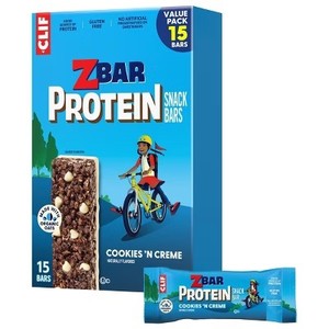 lot 7325 image: Zbar Protein Gluten Free Cookies & Cream Granola Snack Bars - 5g Protein - 19.05oz15pk. BB May 2026