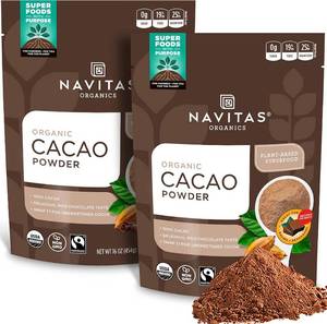 lot 7342 image: Navitas Organics Cacao Powder, 16 oz. Bags (Pack of 2)   Organic, Non-GMO, Fair Trade, Gluten-Free BB May 2025