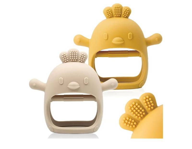 lot 63147 image: 2 Pack Baby Teething Toy Silicone Teething Mitten for Babies Over 3 Months Anti Dropping Wrist Hand Teethers Baby Chew Toys for Sucking Needs, BPA Free - Retail $8
