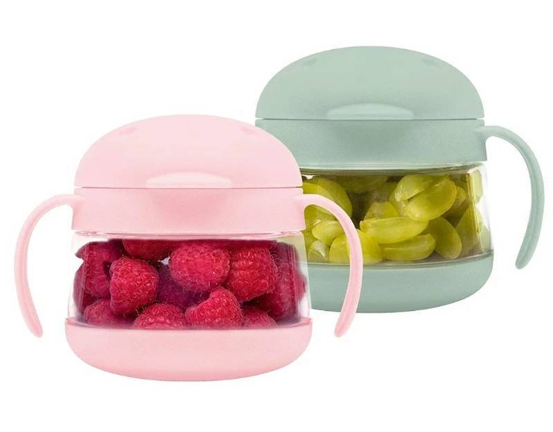 lot 63103 image: Snack Containers for Kids & Toddlers, BPA-Free Tritan Spill-Proof Toddler Snack Cups, Portable Travel Food Storage, Summer Essentials for Kids, Sage Green & Blush Pink (broken piece) - Retail $15