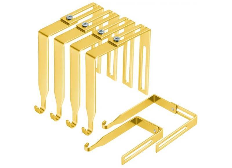 lot 63253 image: 4 Pcs Adjustable Cubicle Hanger Universal Partition Metal Cubicle Hooks Over The Door Hanger, Adjusted to Fit Panels with 1 38 Inch to 3 12 Inch Thickness Office Whiteboard (Gold) - Retail $12