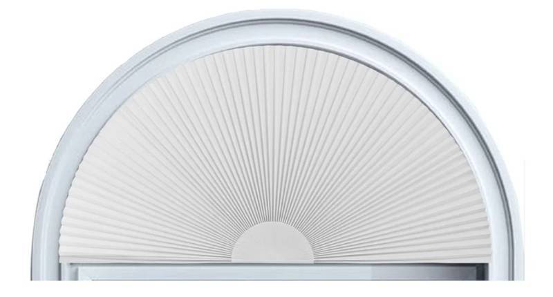lot 63174 image: Arch Window Shade Blackout Cellular Shades Half Circle Moon Window Covering No Drill Honeycomb Cordless Blinds for Indoor Window Room Darkening Easy Install Light Blocking Blinds (1, White, 36x18inch) - Retail $25