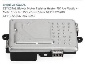 lot 17211 image: Blower Motor Resistor Heater F01 Ue Plastic  Metal 1pcs for 750i xDrive Silver 64119226780 64119220847 247-0259 - Retail $30