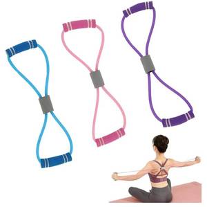 lot 17216 image: 3 Pieces Figure 8 Resistance Band, Saludea Resistance Band with Handles Stretch Fitness Strap for Full-Body Exercise Strength Training Home, Gym (Pink  Purple  Blue) - Retail $7