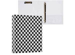 lot 17220 image: 3 Ring Binder Black White Checkered Pattern 1.5 Round Ring Binders View Binder with 200 Sheet for Women Men Office Kids School Supplies, 1 Pack - Retail $30