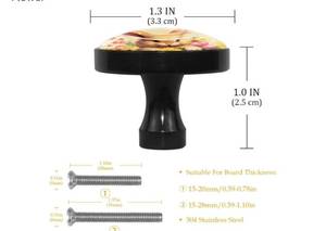 lot 17225 image: 4 Pack Happy Easter Bunny with Floral Wreath Cabinet Knobs Round Drawer Pulls Black Dresser Knob Cupboard Door Handles Hardware for Kitchen Bathroom Cabinets - Retail $20
