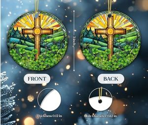 lot 17226 image: Irish Celtic Cross Ornament �� Stained Glass Shamrock Christian Ornament, St. Patrick��s Day Religious Tree Decoration, Faith-Inspired Irish Wall or Christmas Hanging Decor STRING INCLUDED - Retail $10