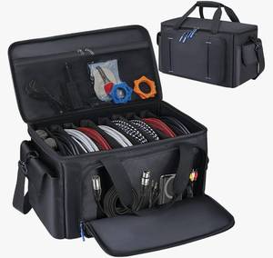 lot 17234 image: Large DJ Cable File Bag with 8 Detachable Dividers, DJ Bag Padded with Multi-Compartment & Pockets for Music Equipment, DJ Travel Gig Bag Cords Organizer for Musician Instrument  - Retail $35