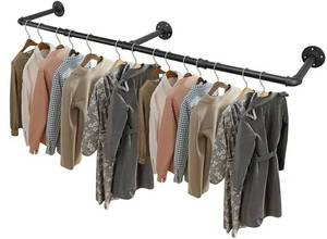 lot 17235 image: Industrial Pipe Clothes Rack, Heavy Duty Detachable Iron Garment Rack Wall Mounted, Rustic Saving Space Clothes Bar Multi-Purpose Hanging Rod for Bedroom, Closet, Black (50 Inch) - Retail $25