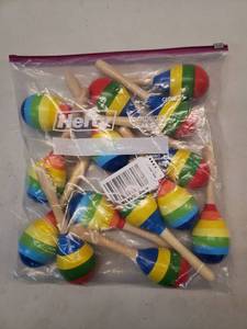 lot 17241 image: Rainbow Striped Wooden Mini Maracas Set 7 Pairs - Retail $25