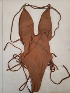 lot 17244 image: Brown Deep V-Neck One-Piece Swimsuit S - Retail $20