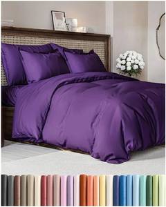 lot 17255 image: Duvet Cover Queen Size Set - Extra Soft Queen Duvet Cover 90 x 90 with 2 Pillow Shams for Women, Men, Kids & Teens - Hotel Luxury, Easy-Care wZipper Closures & Ties - Comfy & Breathable (Purple) - Retail $25