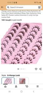 lot 17261 image: Manga Lashes Natural Look Anime False Eyelashes 20 Pairs Clear Band Individual Wispy Fake Eyelashes Strip Spiky DIY Cluster Lashes Extension C-curly Cat Eye Lashes Pack - Retail $10