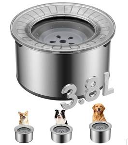 lot 17262 image: 1 Gallon Large Dog Water Bowl No Spill, Anti Digging Lid & Rubber Bottom Spill Proof Dog Bowl, Anti Splash Mess Dripless Slow Drinking Stainless Steel Water for Sloppy Messy Drinkers - Retail $30