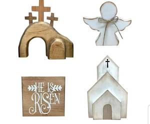 lot 17264 image: Easter Scene Wooden Nativity Set, Easter Scene Wooden Decoration, Wooden Statue Easter Home Decor. - Retail $20