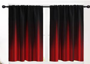 lot 17266 image: Red and Black Kitchen Window Curtains 28 x 42 Inch Small Short Mini Cafe Rod Pocket Gothic Ombre Goth Dark Cool Anime Living Bedroom Room Home Treatment Set of 2 Curtain Panels Drapes Tiers. - Retail $17