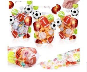 lot 17269 image: 50 Pcs Sport Gift Bags Clear Sportball Sealing Pouches with Handles Football Soccer Goodie Bags for Sport Theme Party Favor Birthday Party Candy Gift Wrap Supplies Decoration - Retail $13