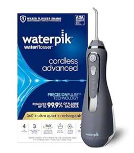 Waterpik Cordless Advanced 2.0 Water Flosser For Teeth, Gums, Braces, Dental Care With Travel Bag and 4 Tips,  Rechargeable, Portable, and Waterproof, Gray. - Retail: $99