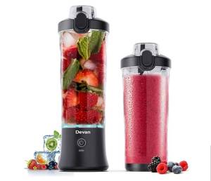 lot 17272 image: Portable Blender, Shakes and Smoothies Waterproof 20 oz BPA Free Blender Cup and a Travel Lid. (Black, 20 oz). Works and Needs to Be Cleaned. - Retail $32