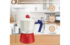 lot 17291 image: Aluminum 3 Cup 150ml Moka Pot Express Coffee Maker Stovetop Espresso Colorful Coffeemaker Italian Classic Style Brewing Greca Cafe Mocha Machine for Cafeteria Lover Camping Travel and Home Use 5oz - Retail $20
