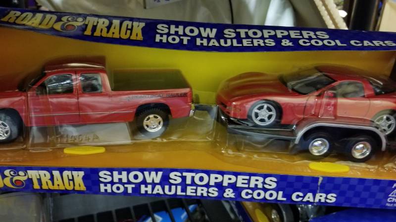 lot 1407 image: Show Stopper Chevy Truck and Corvette on Trailer