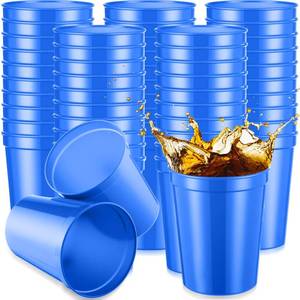 lot 9206 image: Yungyan 50 Pack 16 oz Stadium Cups Reusable Plastic Cups Blank Drink Stadium Tumblers for Parties, Events, DIY Projects (Blue)