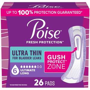 lot 9227 image: Poise Ultra Thin Incontinence & Postpartum Pads for Bladder Leaks, 6 Drop Ultimate Absorbency, Long Length, 26 Count (Packaging May Vary)