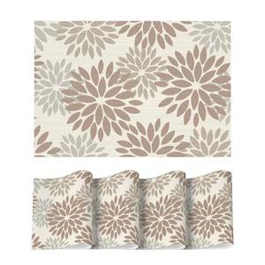 lot 9235 image: Artoid Mode Floral Vinyl Placemats Set of 4, 12x18 Inch Washable Non-Slip Plastic Vinyl Place Mats for Party Kitchen Dining Decor, Brown