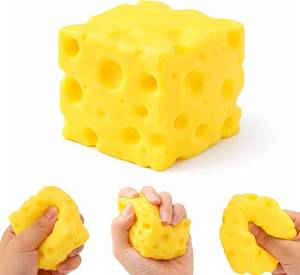 lot 9238 image: Cheese Squishy Toy, Slow Rising Stress Relief Squeeze Toy, Soft Fidget Sensory Toy for Kids Adults, Yellow