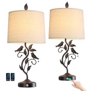 lot 9240 image: RORIANO 27 Set of 2 Touch Farmhouse Table Lamps for Living Room with 3-Way Dimmable 2 USB Ports, Vintage Rustic Iron Leaf Nightstand Lamp for Bedroom(Bronze)