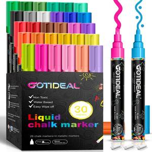 lot 9245 image: GOTIDEAL Chalk Markers, 30 Colors Liquid Chalk Markers for Blackboard Chalkboard Calendar Glass Neon Pens, Washable Window Marker Paint and Drawing for Car, Auto, Bistro,Mirror Wet Erase Chisel Tip