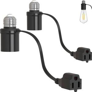 lot 9248 image: Aaeytby Light Socket Outlet Adapter, 3 in 1 Light Socket to Plug Adapter, Convert E26E27 Bulb Socket to 3 Prong Outlet with Extension Cord, Suitable for Outdoor Porch Patio Garage 2-Pack