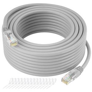 lot 9260 image: Cat5e Ethernet Cable 35 FT, Long Cat 5e Internet Cable, Grey Snagless Patch Cord, Flexible, Network, LAN, PoE, Standard RJ45 Connector for PC, Server, Router, Modem, TV, PS5 - with 15 Cable Ties