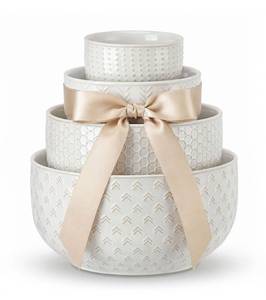 lot 9263 image: Lareina Ceramic Large Mixing Bowls Set of 4, Nesting Bowls for Cooking, Baking, Salad Etc, Serving Bowls Gift, Kitchen Stoneware, Oven, Microwave and Dishwasher Safe - 204498145 OZ, Ivory White