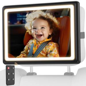 lot 9265 image: Baby Car Mirror with Light - Remote Control, 360° Adjustable, Shatter Resistant Car Seat Mirror - Clear Night Vision, Easy Installation for Rear Facing Infants