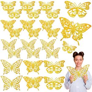 lot 9268 image: Yeaqee 24 Pcs Large Butterfly Party Decoration 3D Butterflies Wall Decor Set 2 Sizes 3 Styles Large Stickers for Birthday Baby Shower Nursery Bedroom Wedding Decor Cutouts (Sparkling Star Gold)